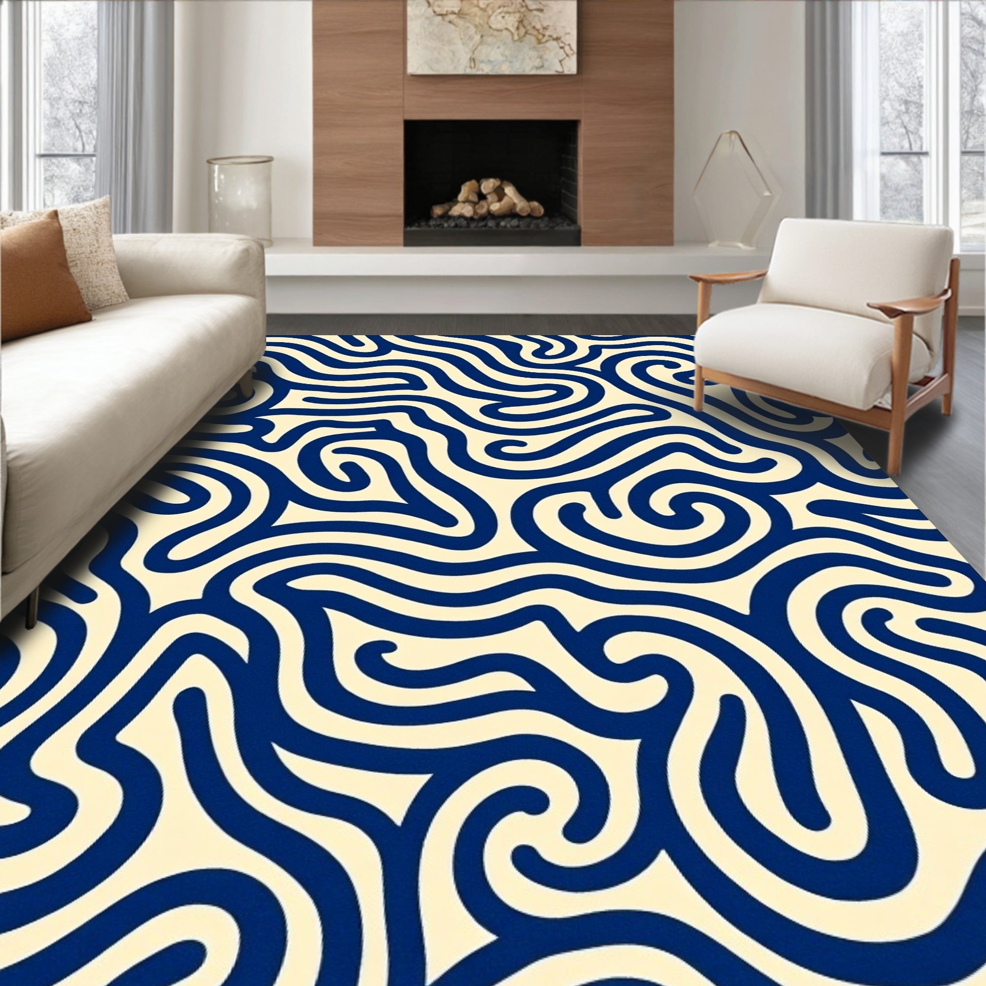 Navy Wavy Curl Fluid Rug