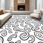 Black White Swirl Abstract Flowing Shapes Rug