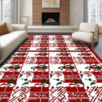 Red Green Geometric Checkerboard Imprint Rug