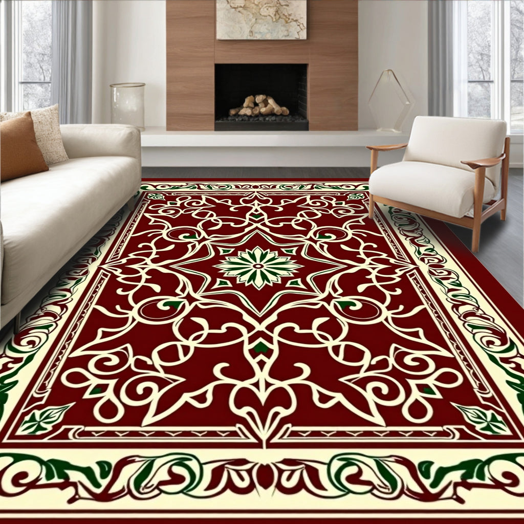 Deep Red Intricate Floral Medallion Rug