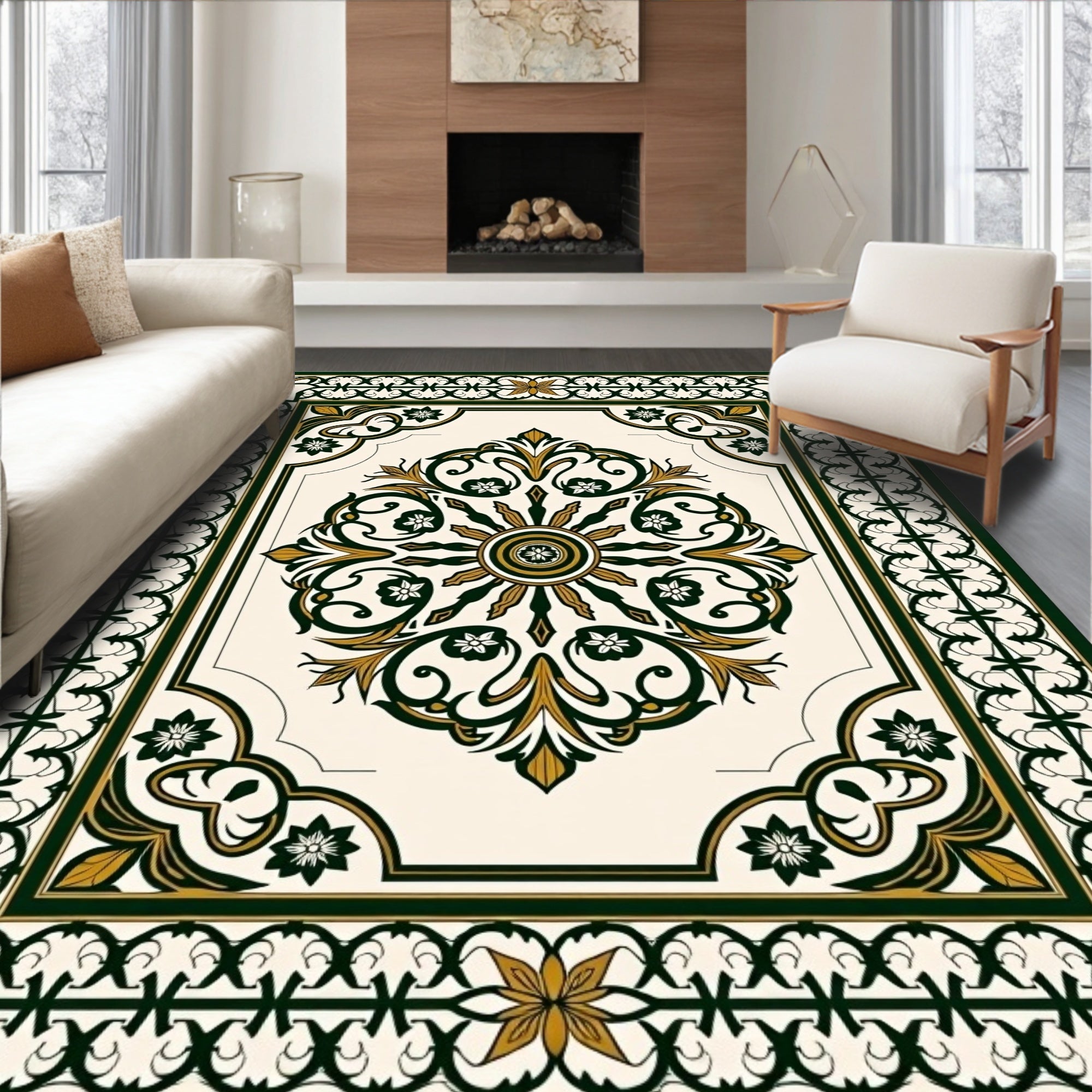 Elegant Cream Floral Sunburst Rug