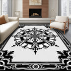Black White Art Nouveau Floral Mandala Rug