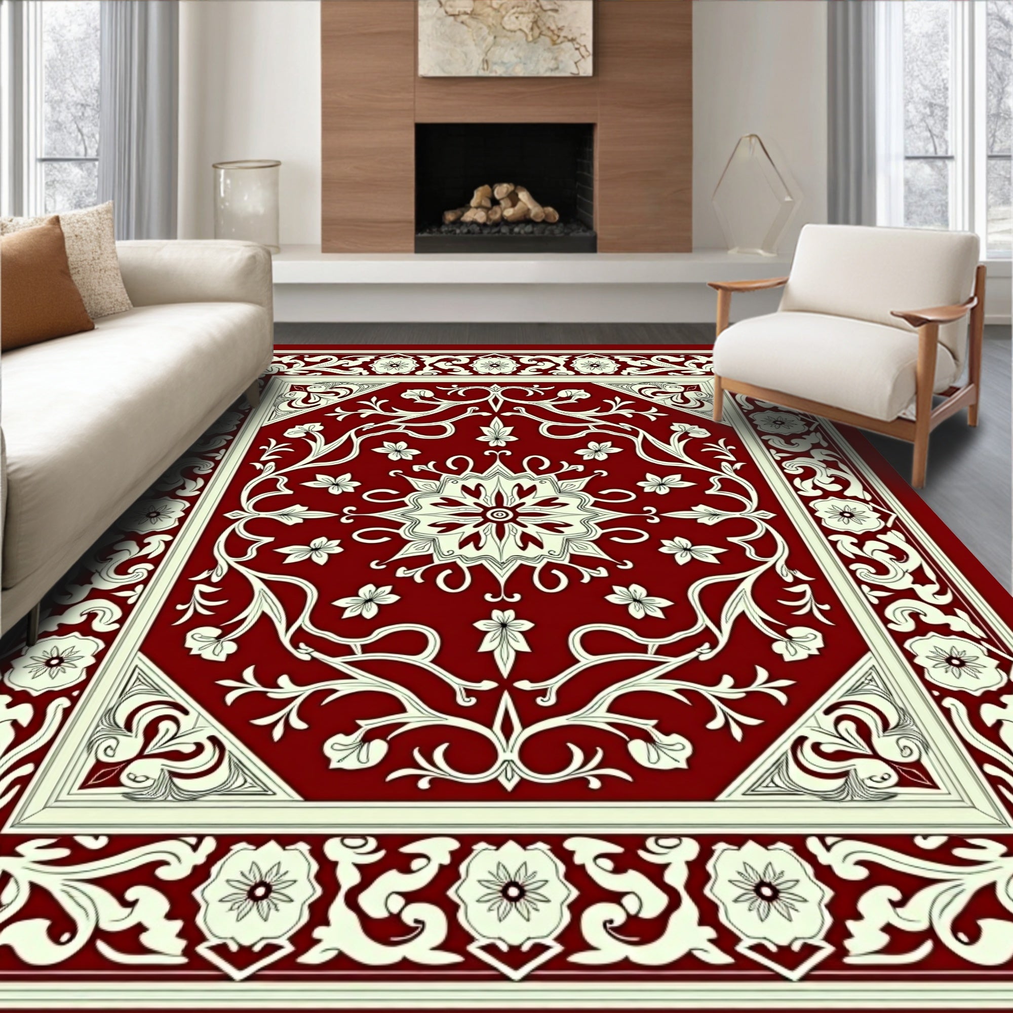 Rich Red Floral Ornament Rug