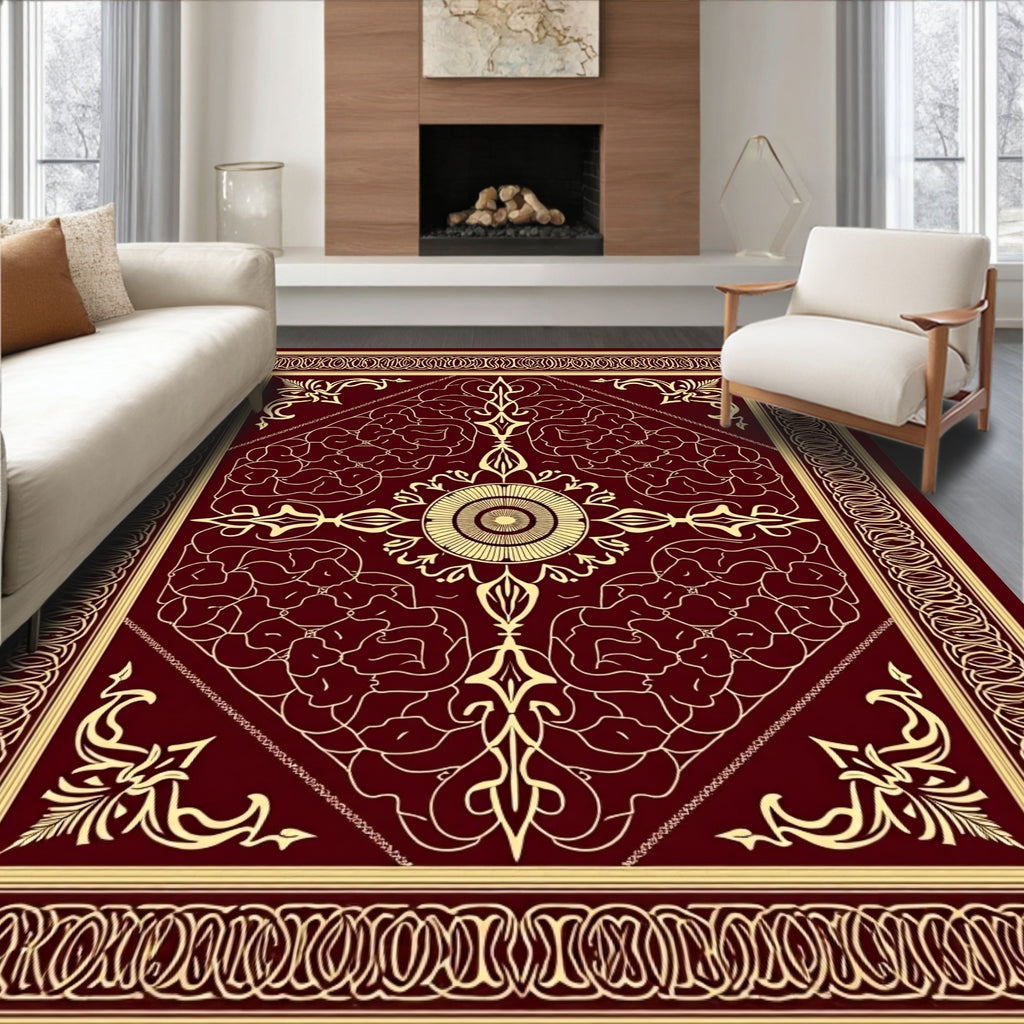 Crimson Gold Ornate Paisley Medallion Rug