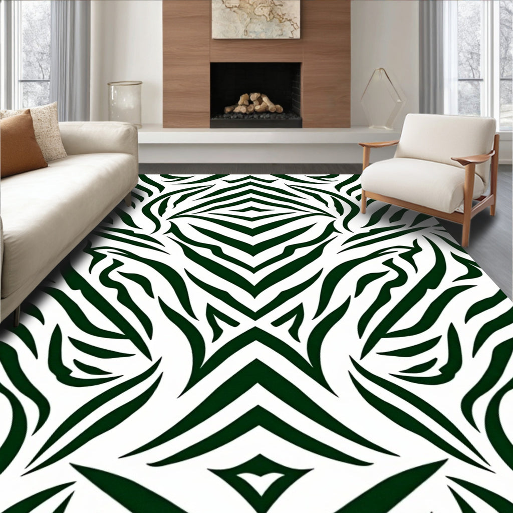 Dark Emerald Abstract Zebra Stripes Rug