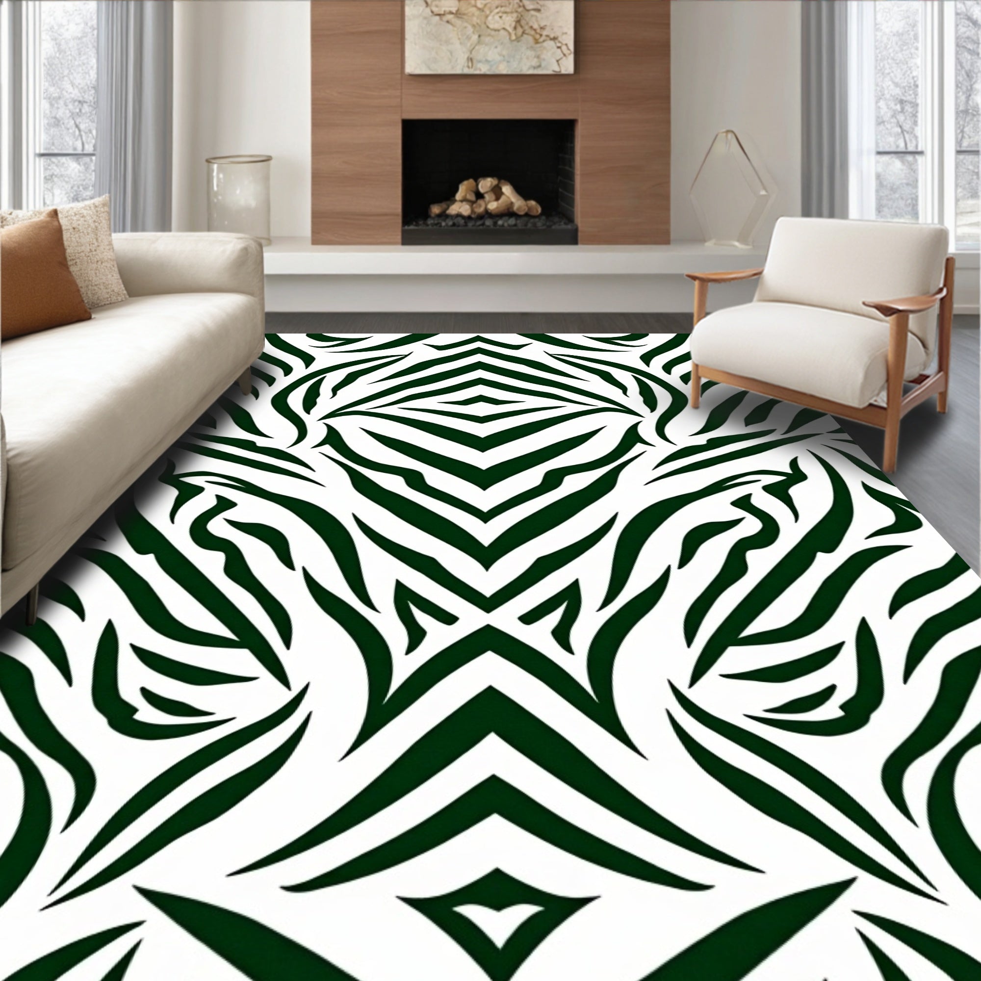 Dark Emerald Abstract Zebra Stripes Rug