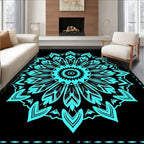 Bright Aqua Radial Flower Mandala Rug