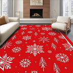 Red White Snowflake Forest Holiday Rug