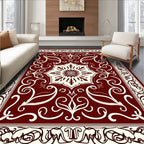 Deep Red Cream Floral Medallion Rug