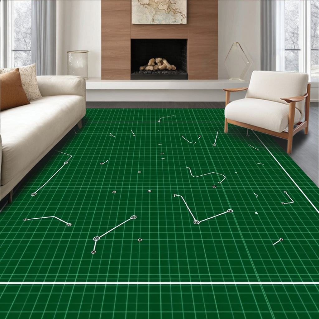 Abstract White Line Grid Green Rug