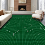 Abstract White Line Grid Green Rug