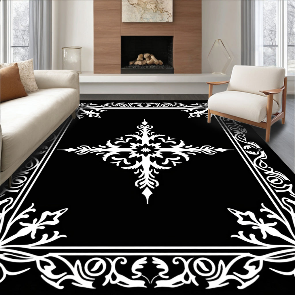 Vintage White Floral Filigree Frame Rug