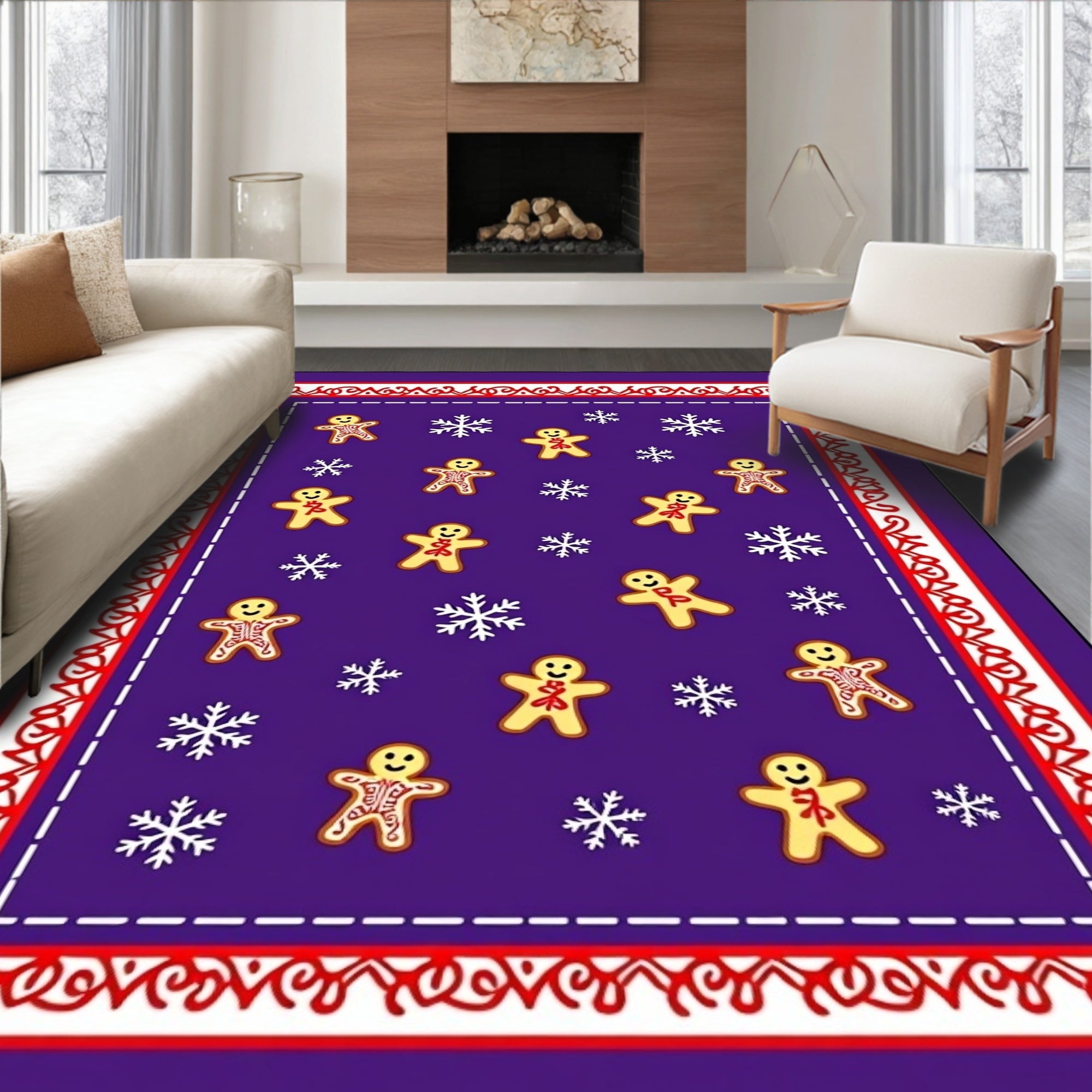 Purple Gingerbread Snowflakes Border Rug