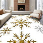Gold Snowflake Scatter on White Background Rug
