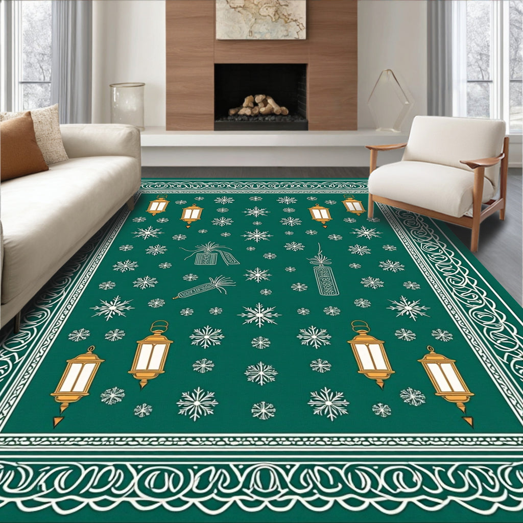 Emerald Lantern Snowflake Border Rug