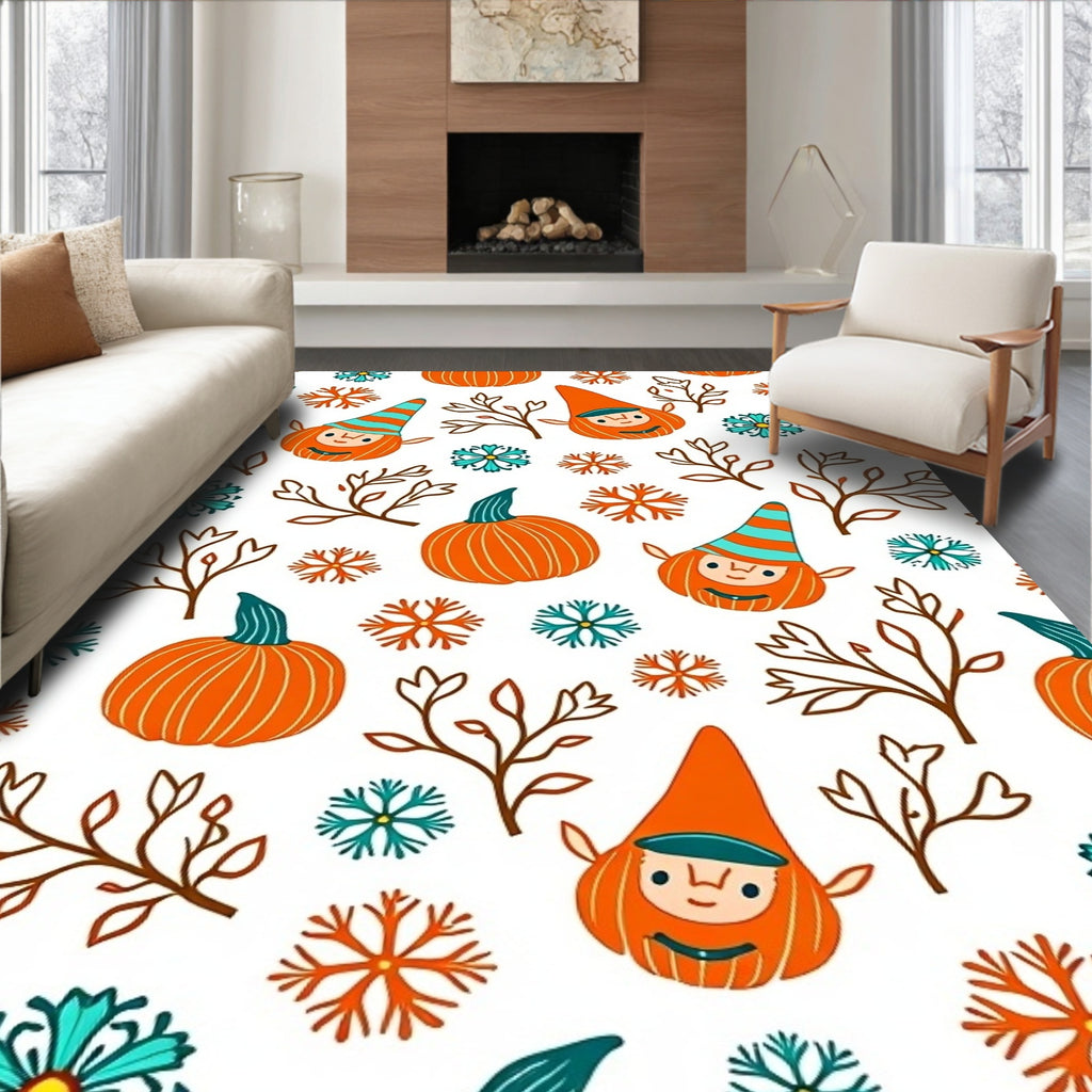 Whimsical Gnome Pumpkin Snowflake Medley Rug