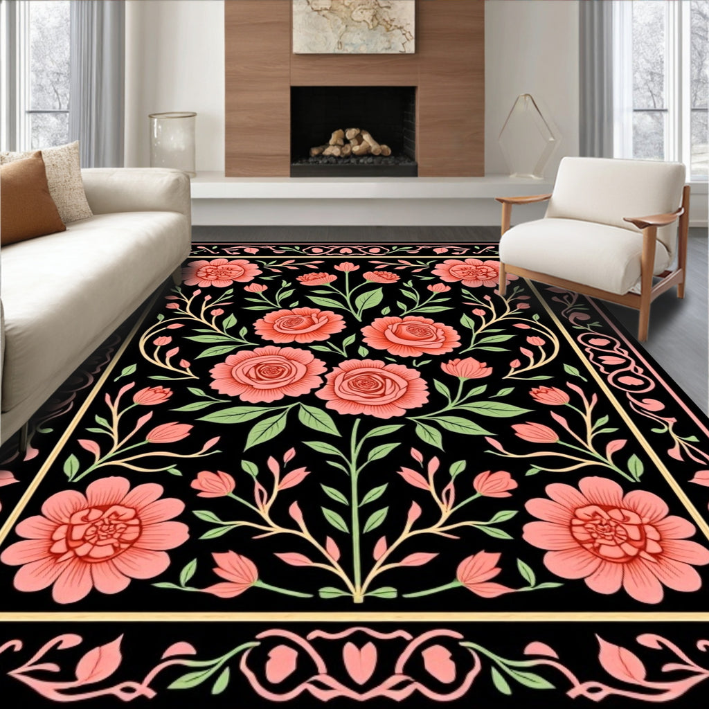 Coral Blossom Bouquet Floral Arrangement Rug