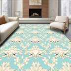 Elegant Cream Damask Aqua Background Rug