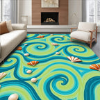 Aqua Lime Swirl Seashell Pearls Rug
