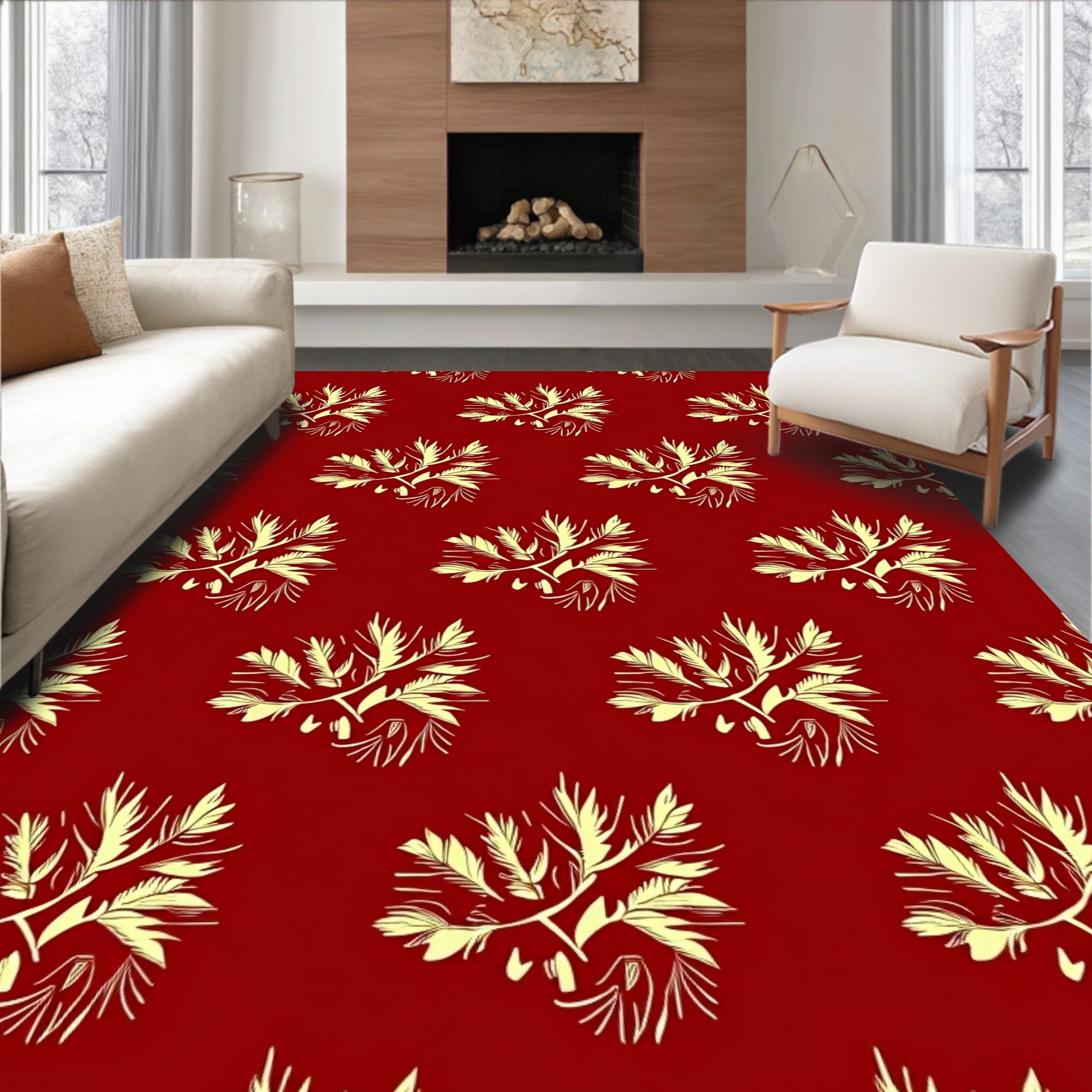 Crimson Branches Leafy Vine Rug