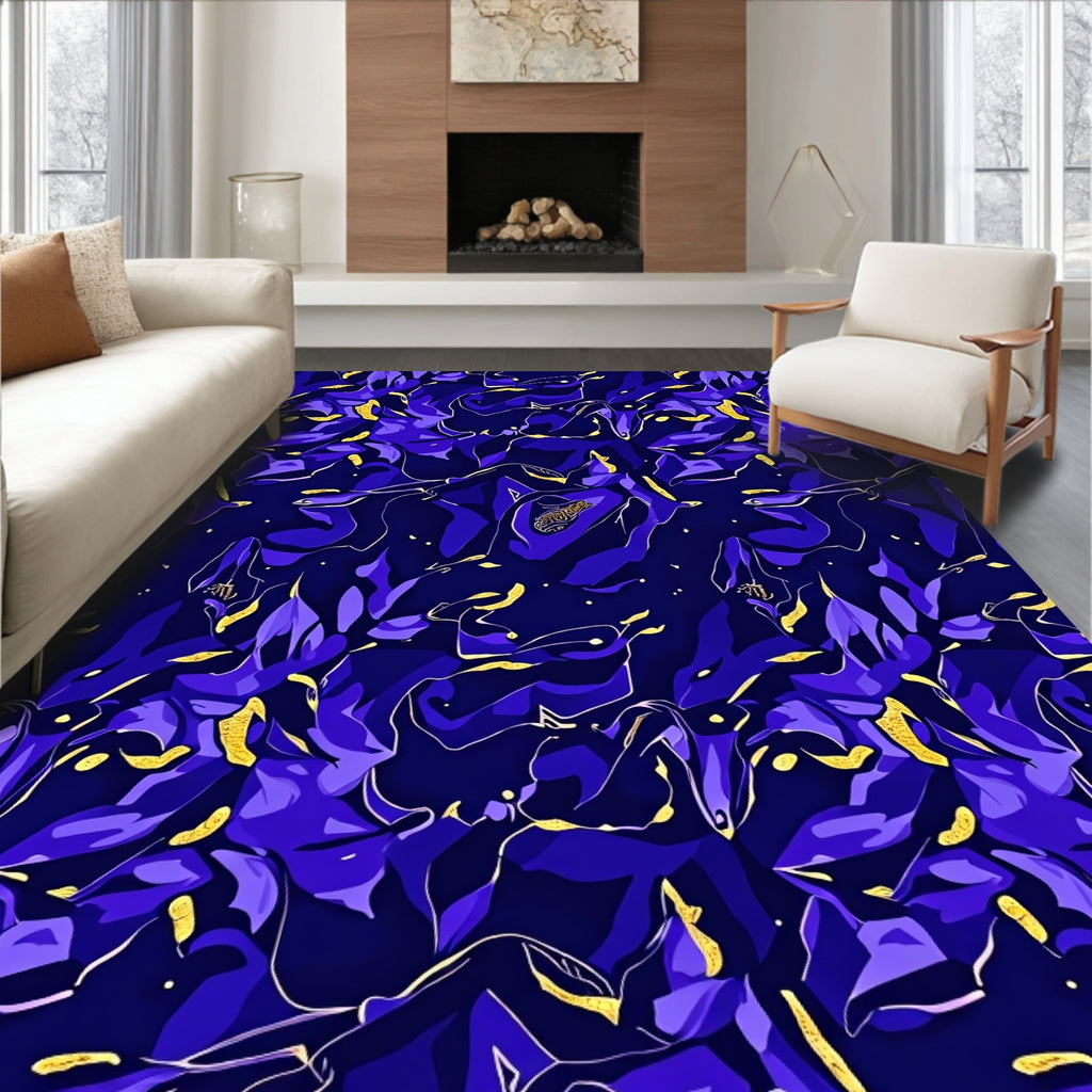 Deep Indigo Abstract Floral Swirls Rug