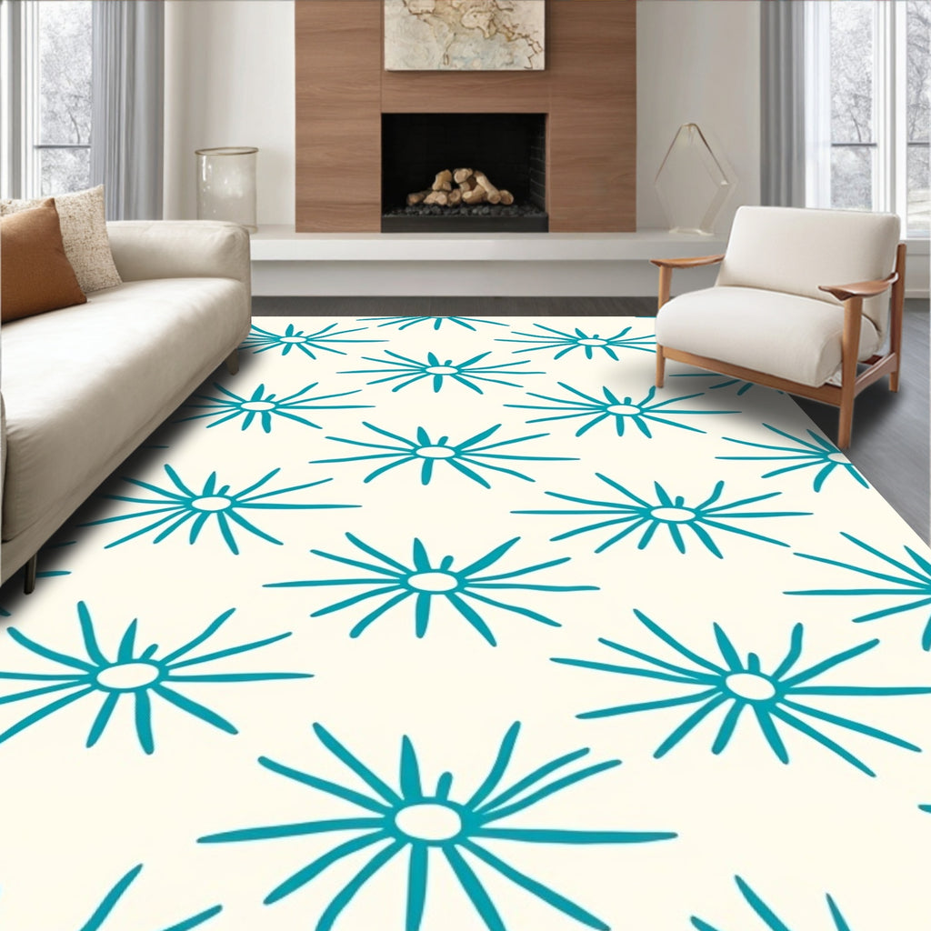 Turquoise Starburst Cream Backdrop Rug