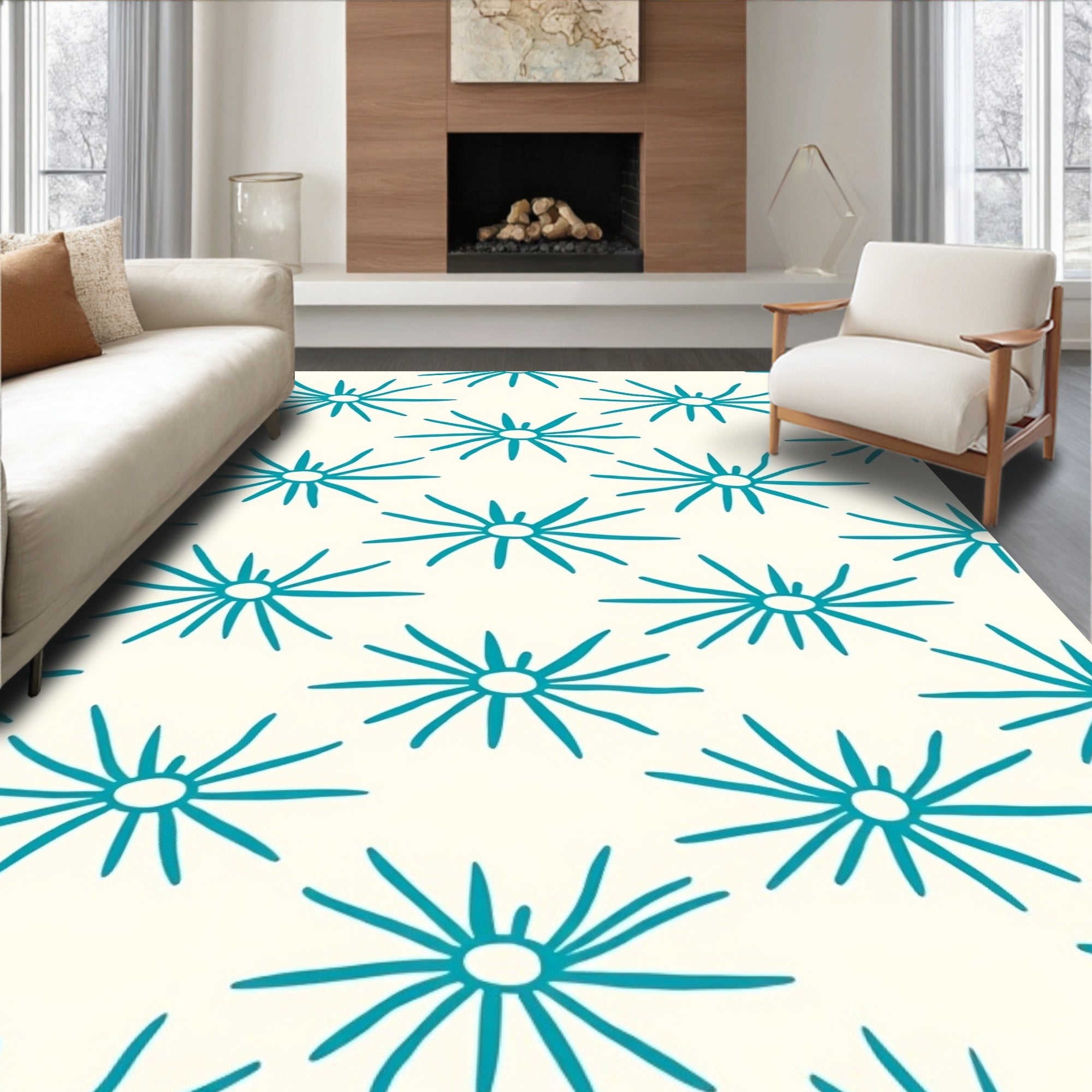 Turquoise Starburst Cream Backdrop Rug