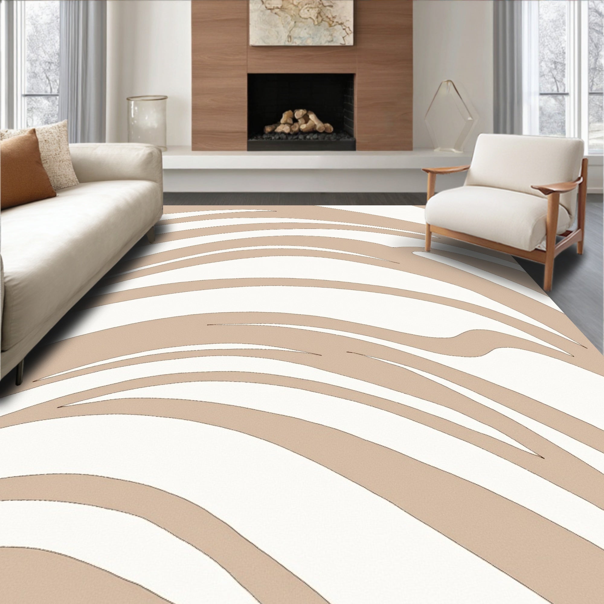 Neutral Abstract Zebra Stripe Rug