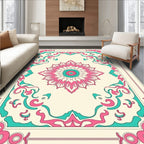 Pink Teal Floral Medallion Border Rug