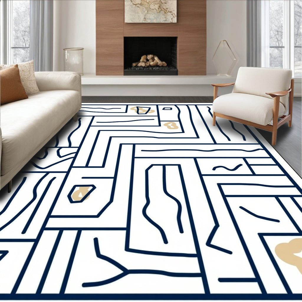 Abstract Wood Grain Geometric Overlay Rug