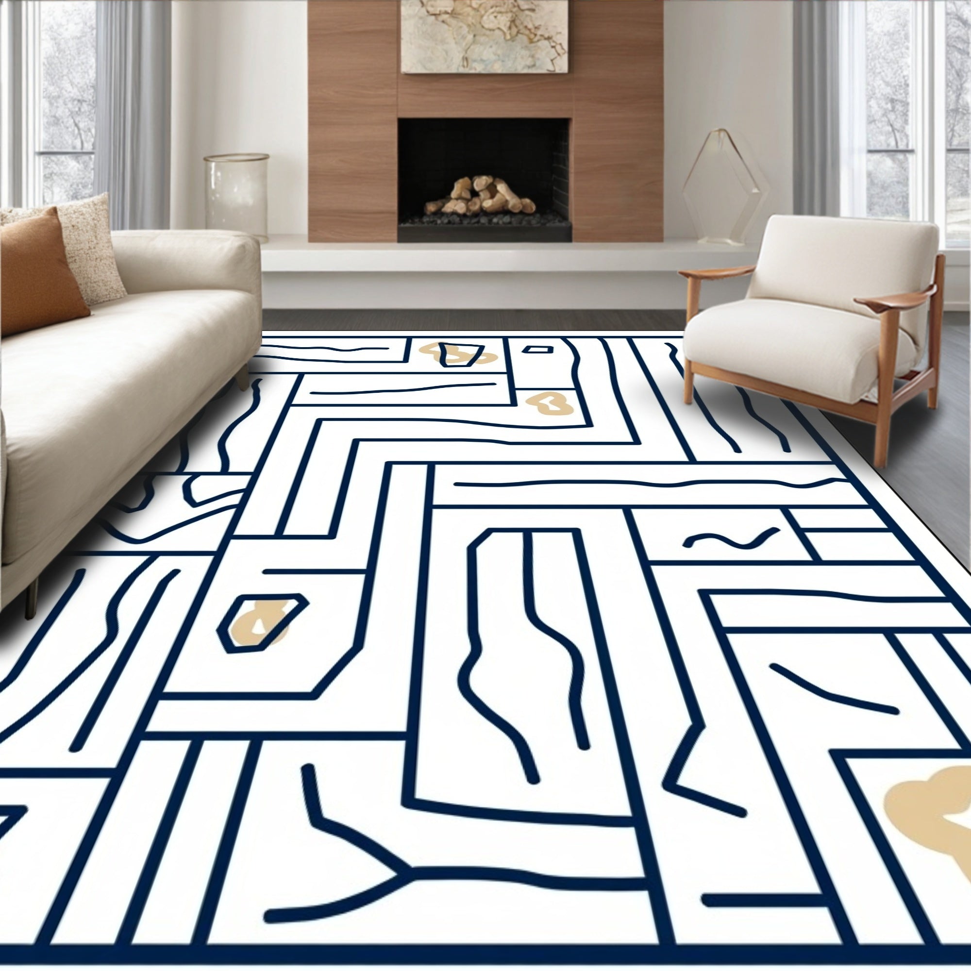 Abstract Wood Grain Geometric Overlay Rug