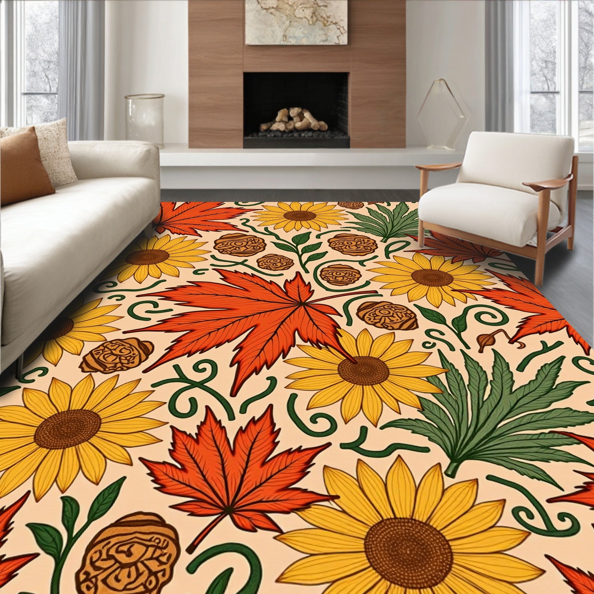 Autumn Harvest Maple Leaf Sunflower Rug
