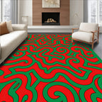 Retro Red Green Swirl Abstract Rug