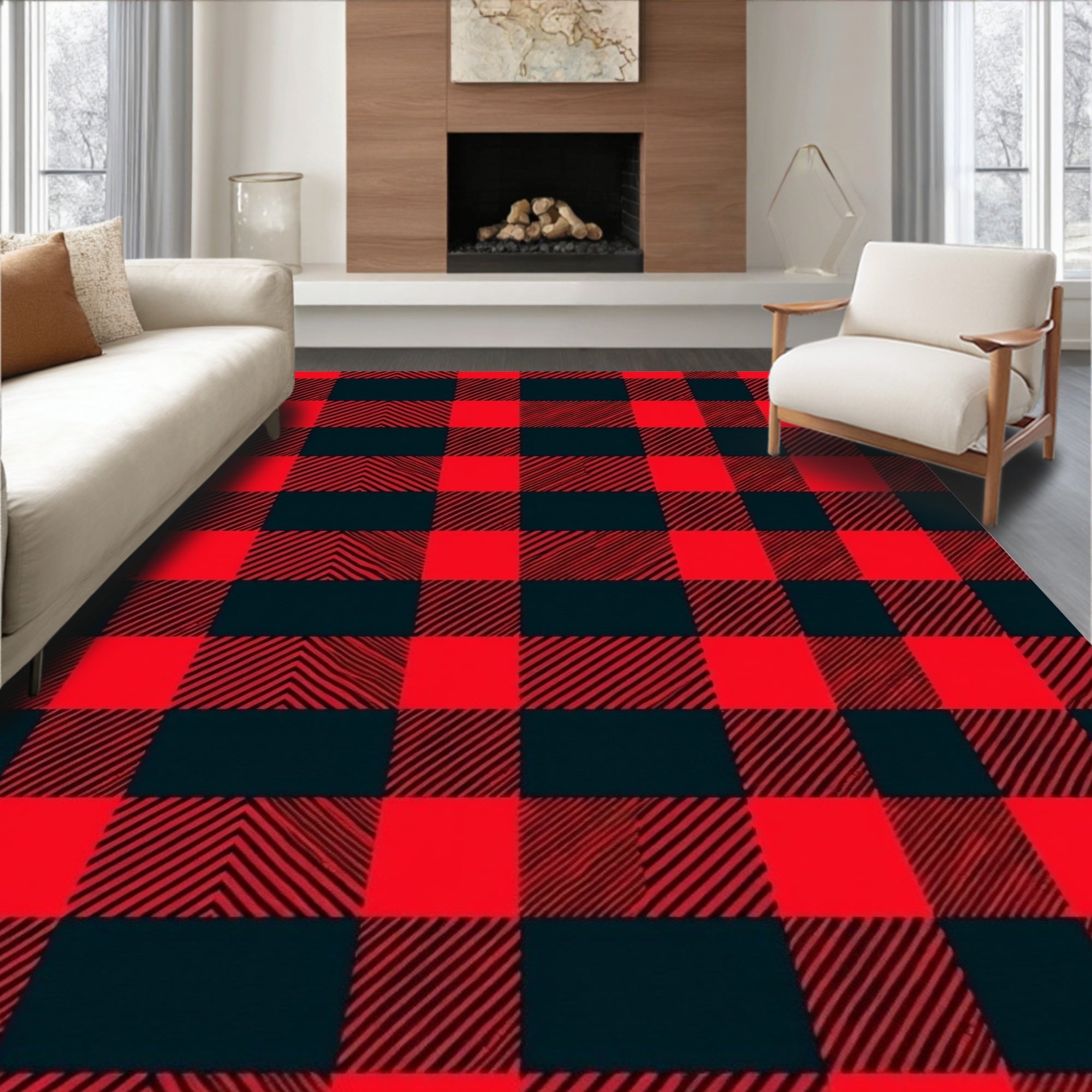 Red and Black Buffalo Check Squares Rug