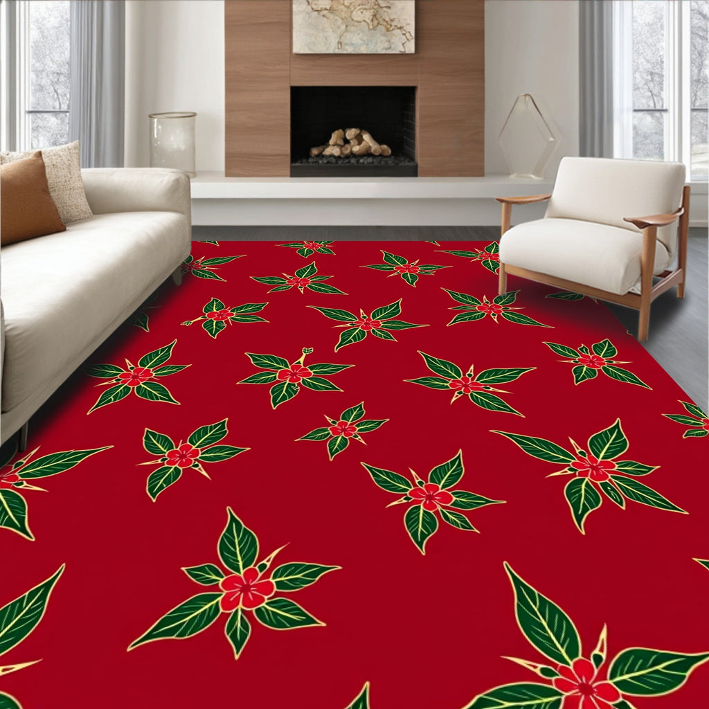 Crimson Red Floral Starburst Rug