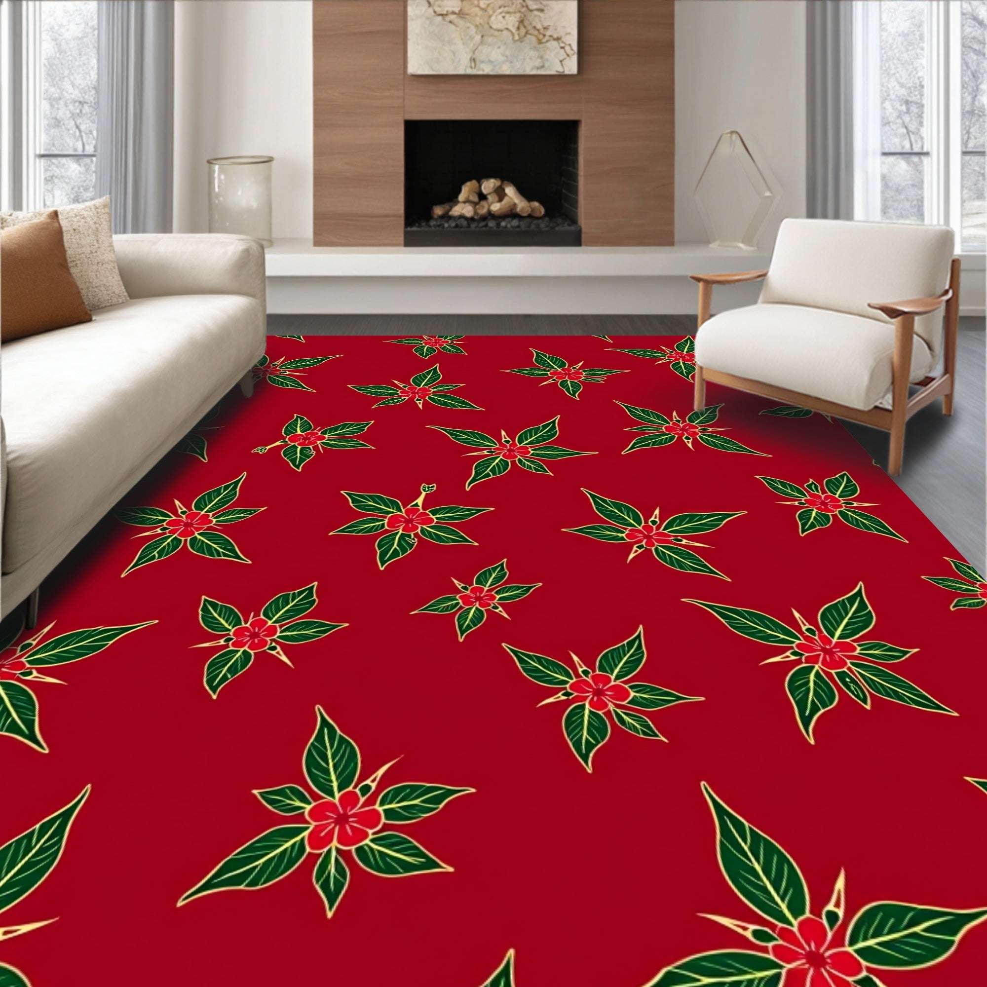 Crimson Red Floral Starburst Rug