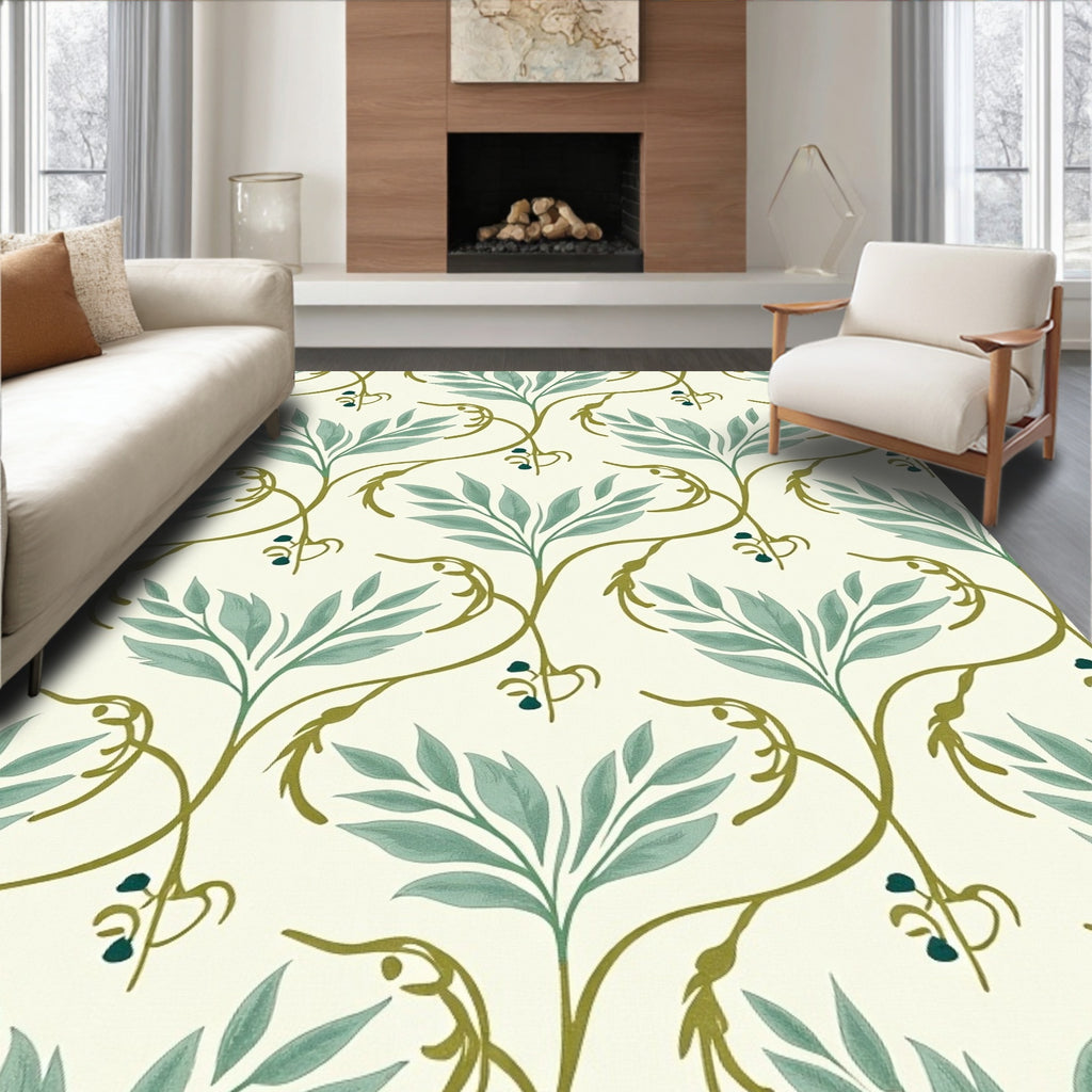 Sage Green Vine Botanical Rug