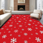 Red White Scattered Snowflake Meadow Rug