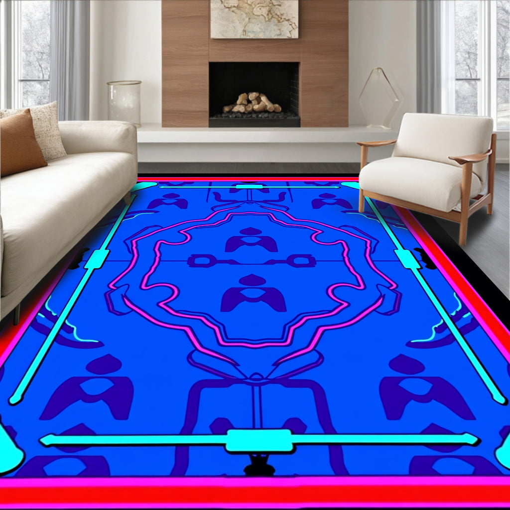 Bright Blue Neon Geometric Medallion Rug