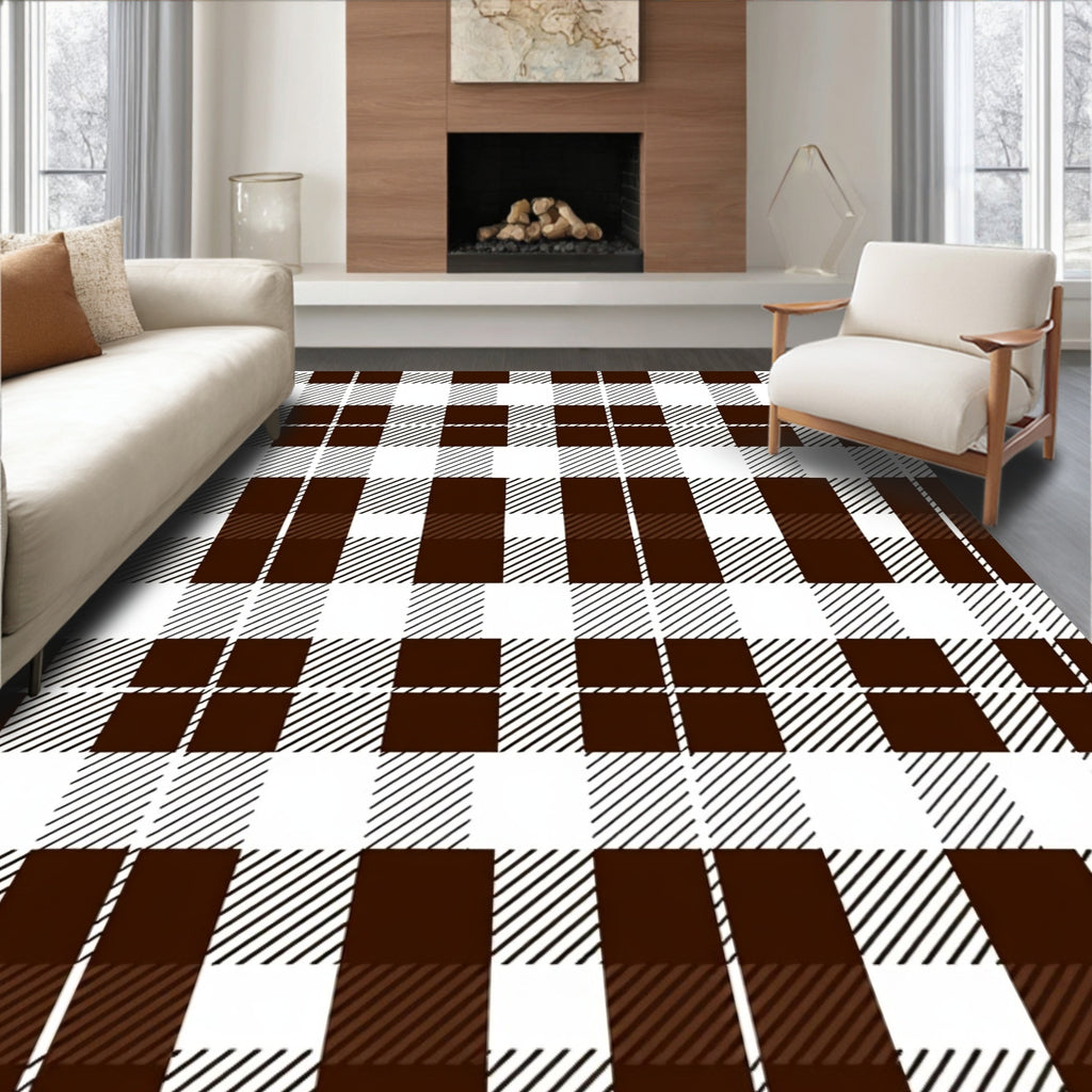 Brown White Plaid Buffalo Check Rug
