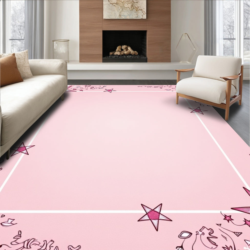 Pink Starburst Doodle Border Rug