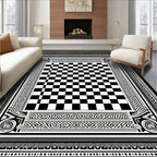 Monochrome Checkerboard Tribal Border Rug