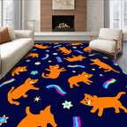 Whimsical Orange Cats Rainbow Stars Rug