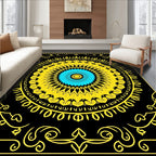 Vibrant Yellow Blue Central Medallion Rug