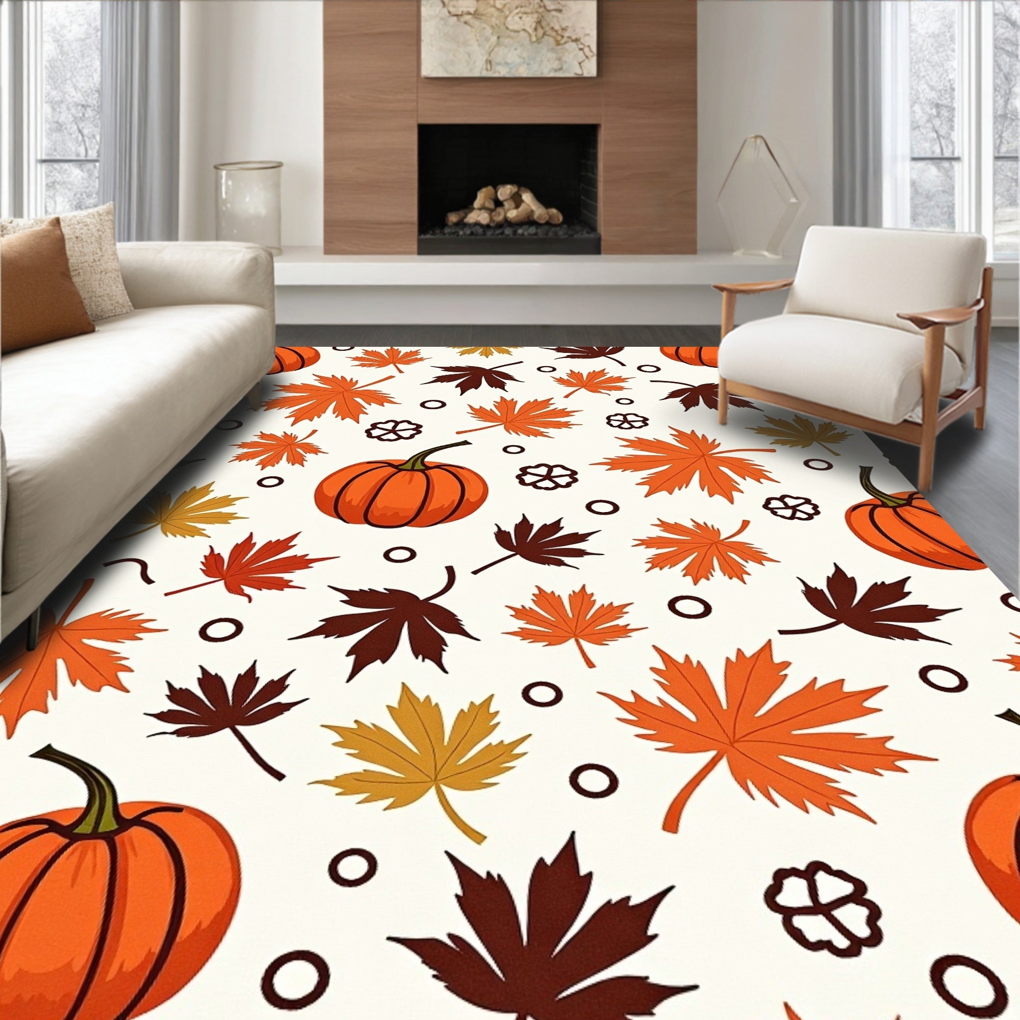 Autumn Pumpkin Maple Leaf Scatter Rug