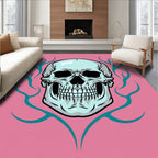Pale Skull Teal Flame Pink Background Rug