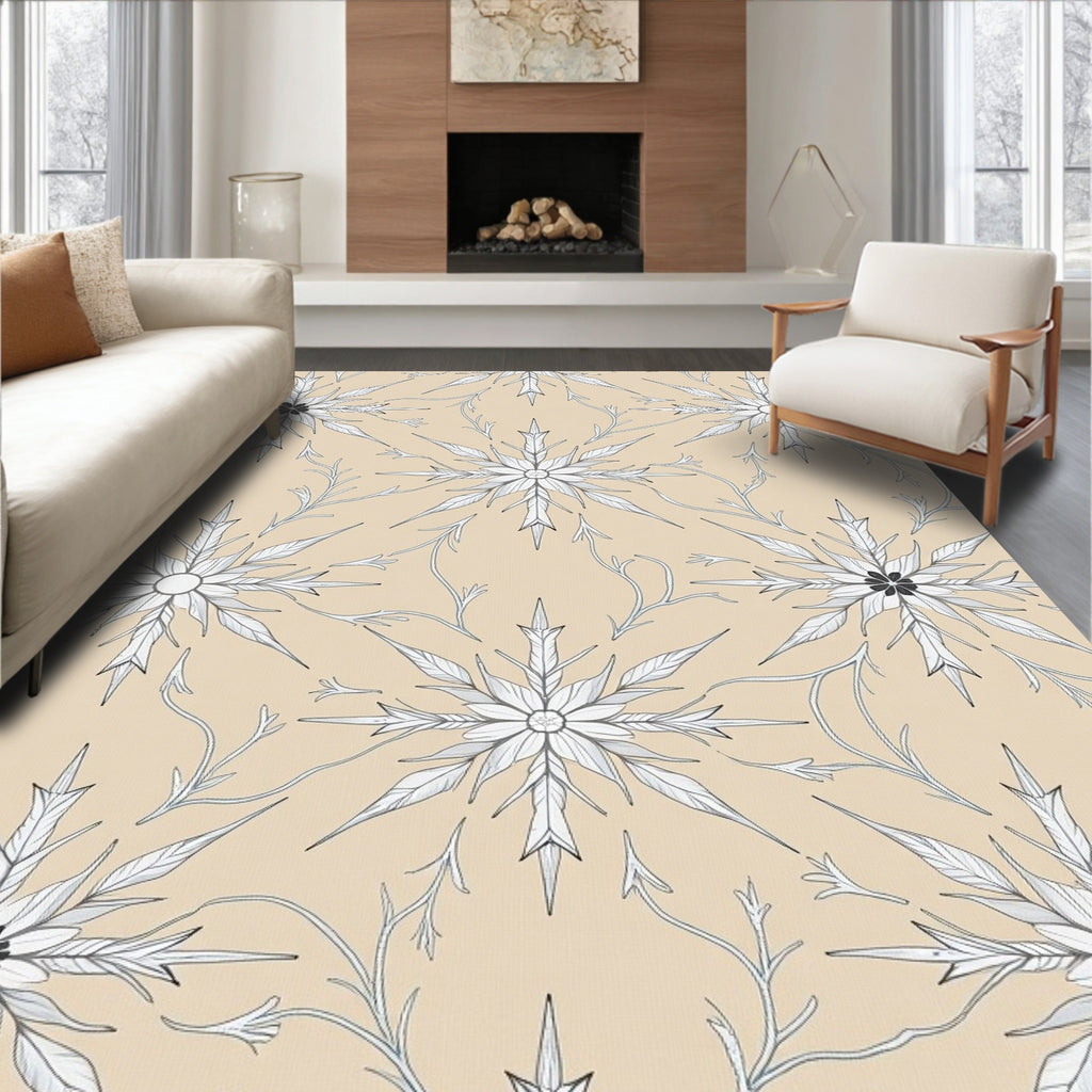 Natural Beige Snowflake Floral Art Rug