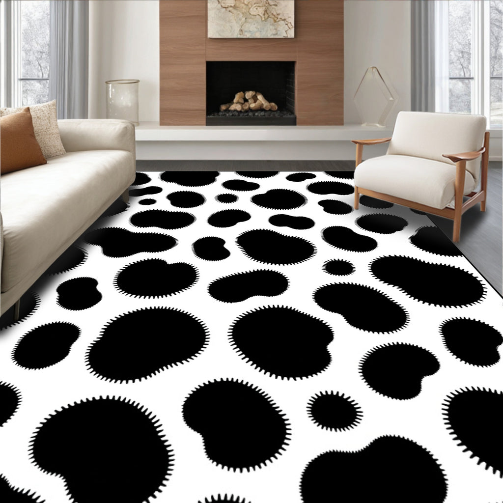 Black White Spotted Spiky Blobs Rug