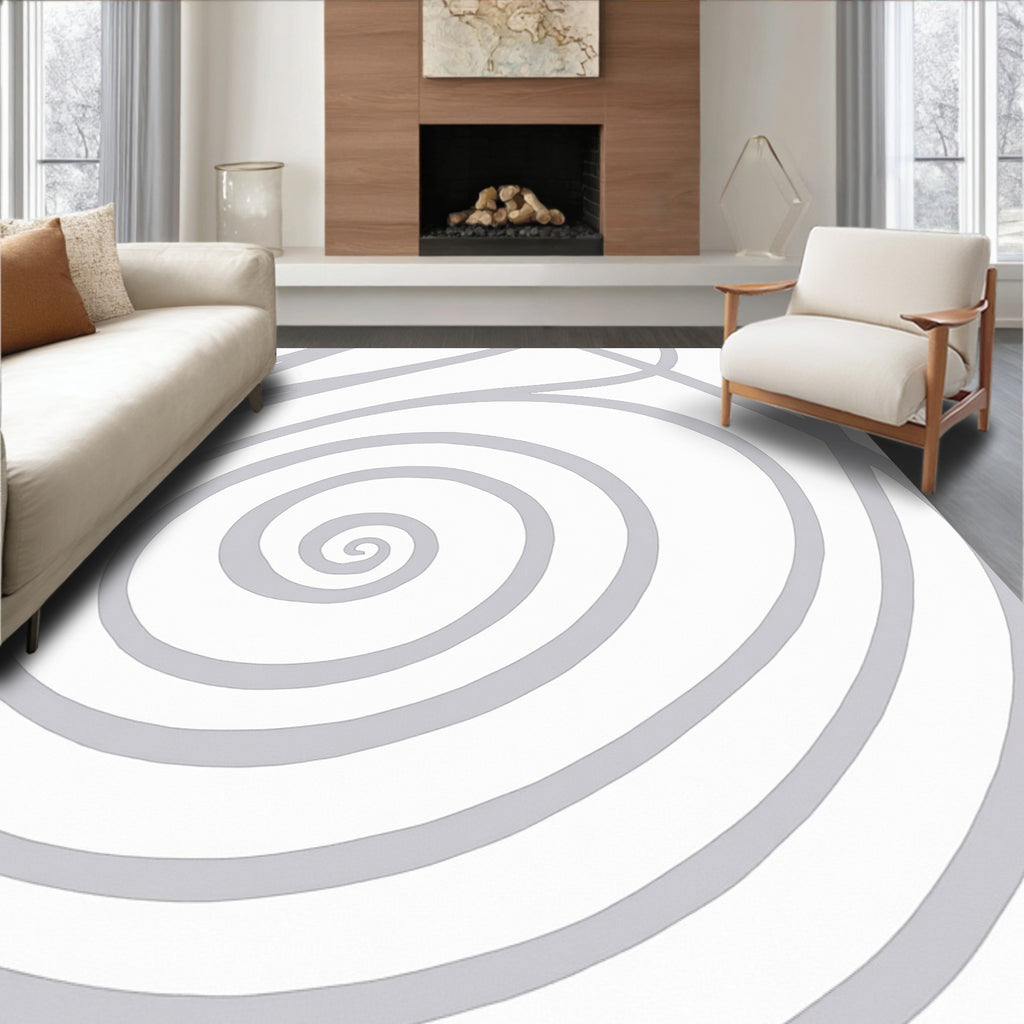 Subtle Gray Spiral Abstract Rug