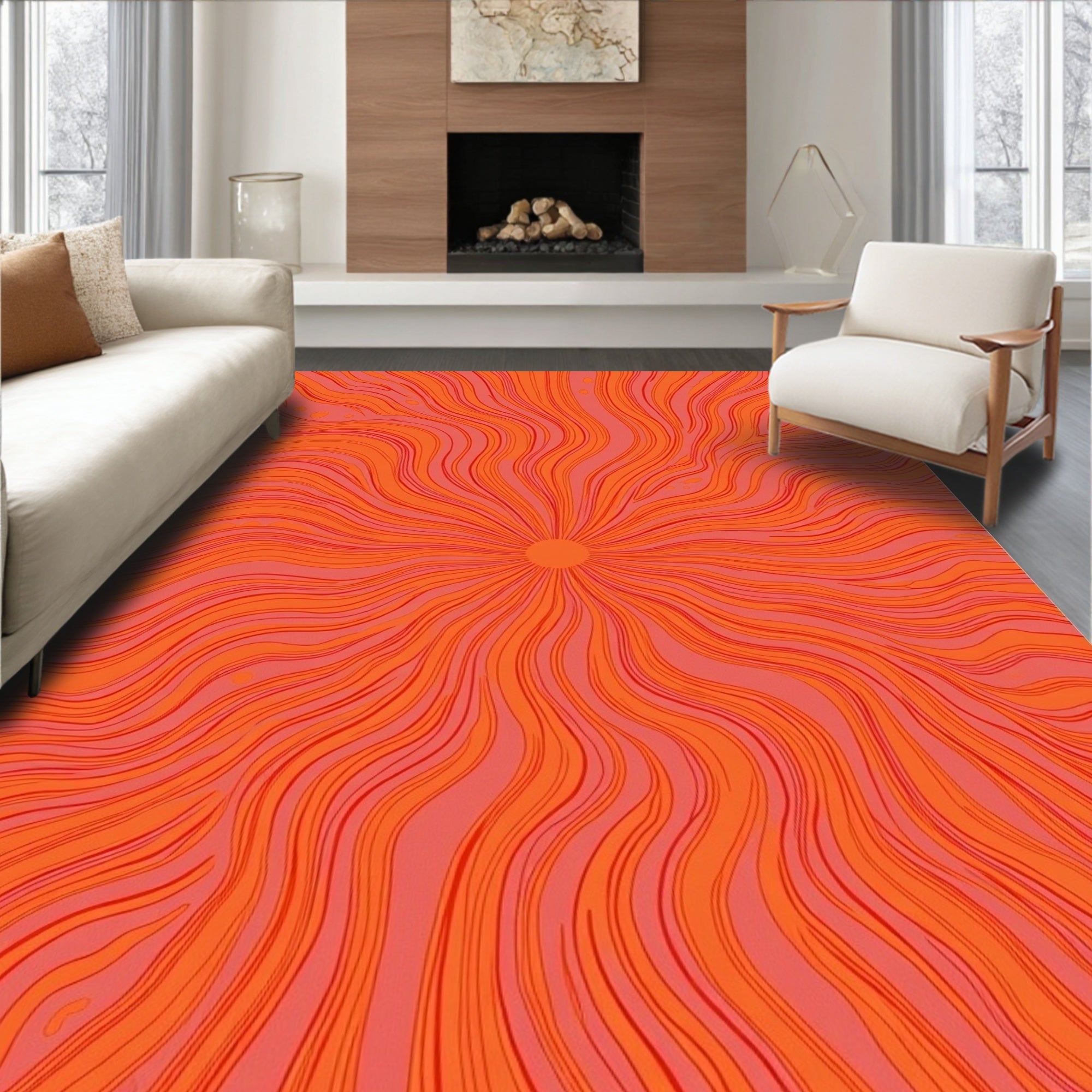 Groovy Orange And Pink Sunburst Rug
